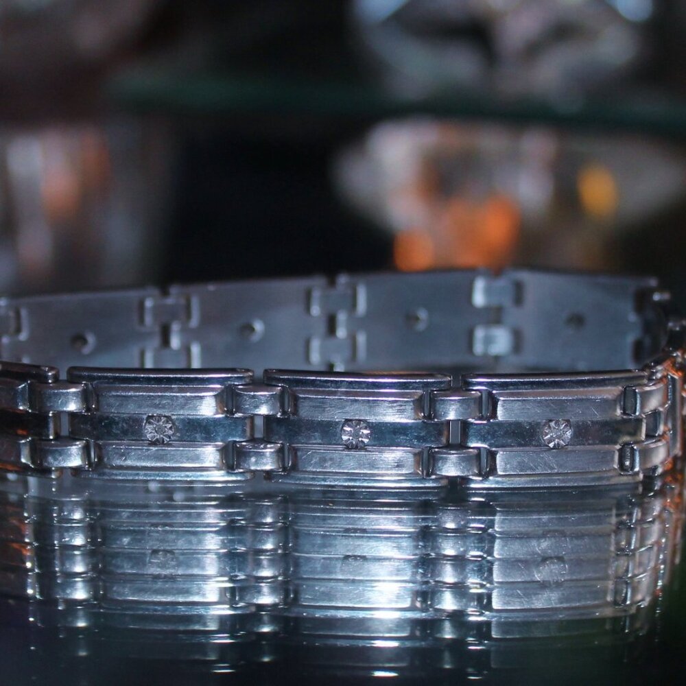 Men's $275 Stainless Steel w Genuine Diamonds Masculine Bracelet